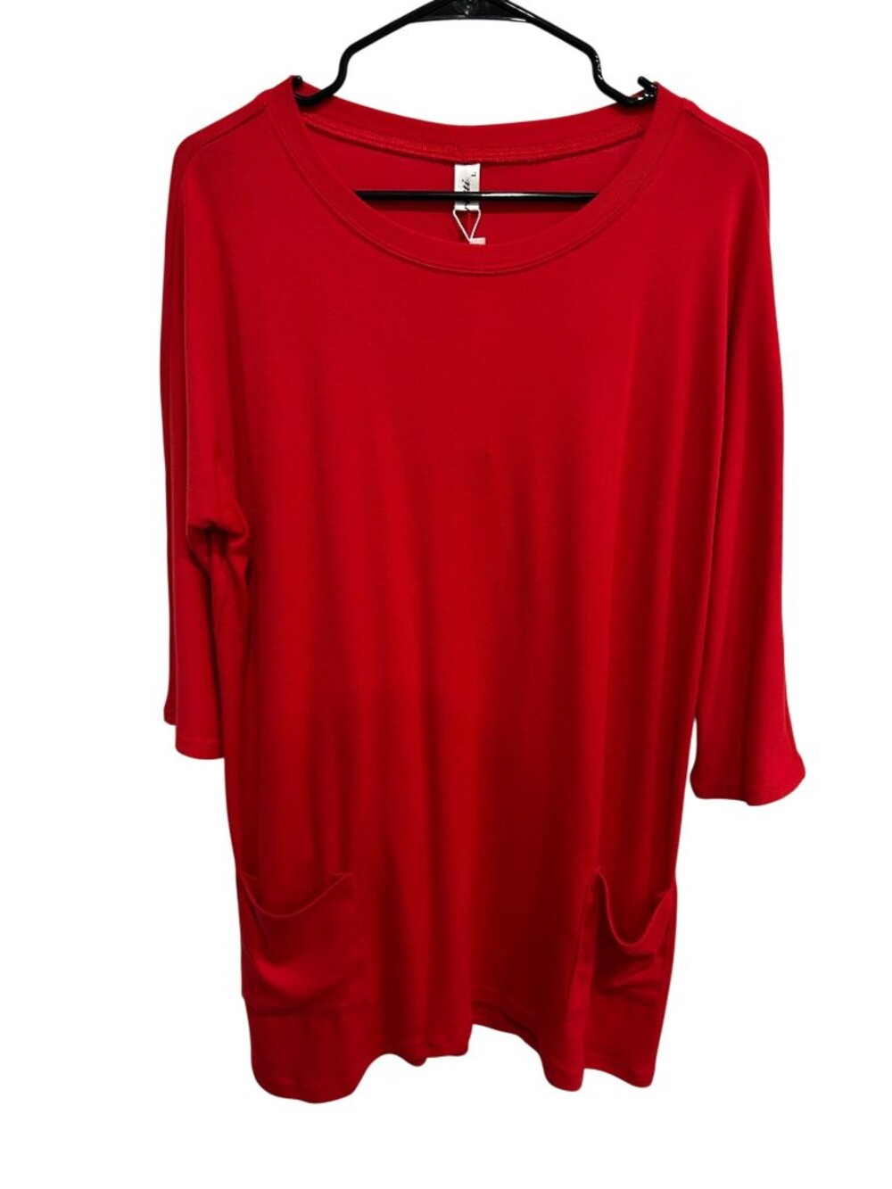Aphratti Red 3/4 Sleeve Tunic Top Front Pockets Size L NWT Minimalist Chic